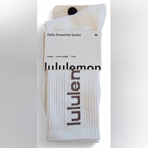 lululemon Unisex Daily Essential Crew White Medium Socks. New